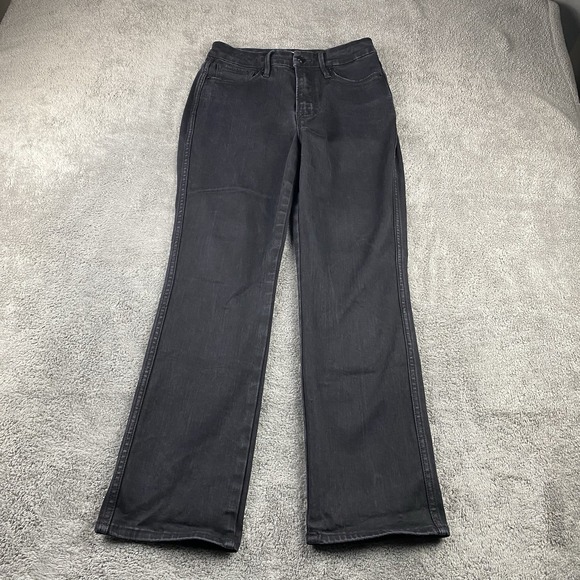 Good American Denim - Good American Good Straight Jeans Womens 6/ 28 Black‎ Dark Wash Denim Mid Rise